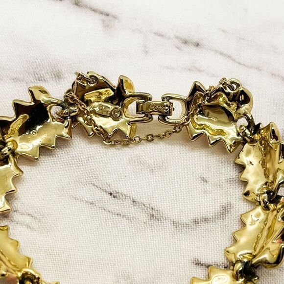 Vintage Coro Enamel Charm Bracelet Pink Gold Retro Estate Jewelry - Picture 4 of 6